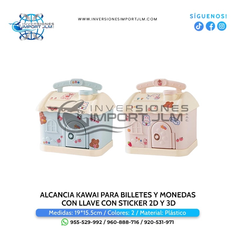 IMPORT JLM S.A.C. - ALCANCIA KAWAI PARA BILLETES Y MONEDAS CON LLAVE CON STICKER 2D Y 3D