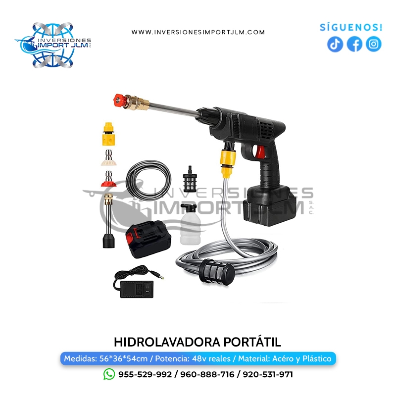 IMPORT JLM S.A.C. - HIDROLAVADORA PORTATIL RECARGABLE DE 48 VOLTIOS 
