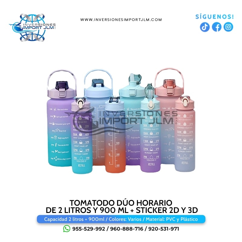 IMPORT JLM S.A.C. - TOMATODO DUO HORARIO DE 2 LITROS  Y 900 ML + STICKER 2D Y 3D