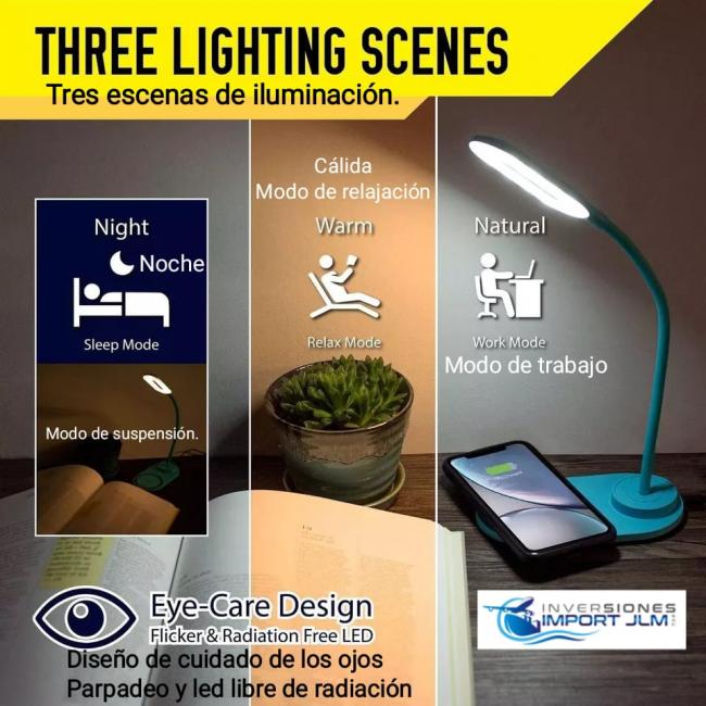 LAMPARA LED TACTIL RECARGABLE CON CARGADOR INALAMBRICO PARA CELULAR 