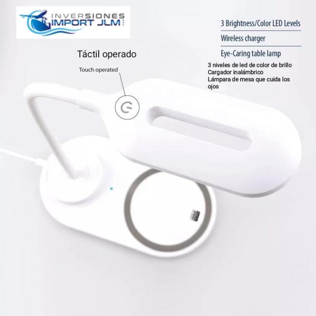 LAMPARA LED TACTIL RECARGABLE CON CARGADOR INALAMBRICO PARA CELULAR 