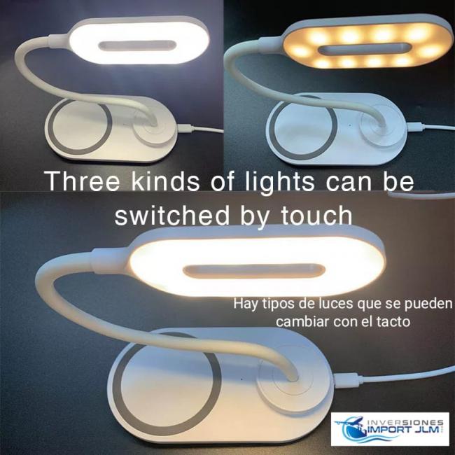 LAMPARA LED TACTIL RECARGABLE CON CARGADOR INALAMBRICO PARA CELULAR 