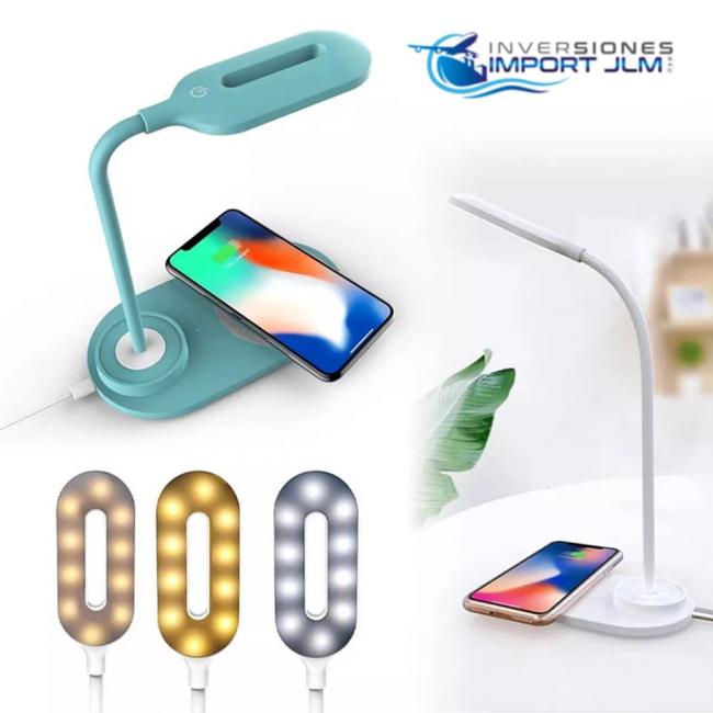 LAMPARA LED TACTIL RECARGABLE CON CARGADOR INALAMBRICO PARA CELULAR 