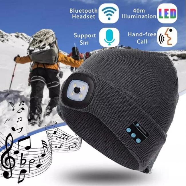 GORRO CON BLUETOOTH Y LUZ LED RECARGABLE